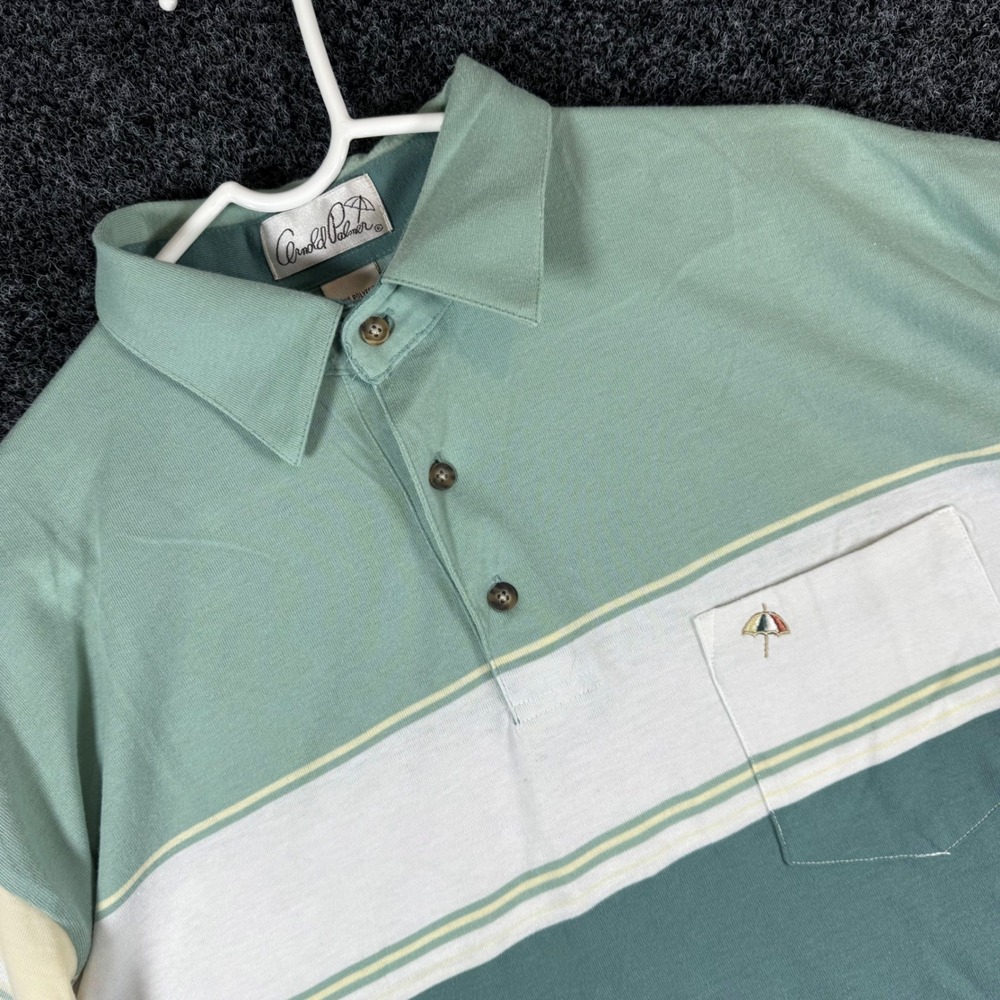 Arnold Palmer Mens Green Striped Polo Shirt Short Sleeve Pocket Large